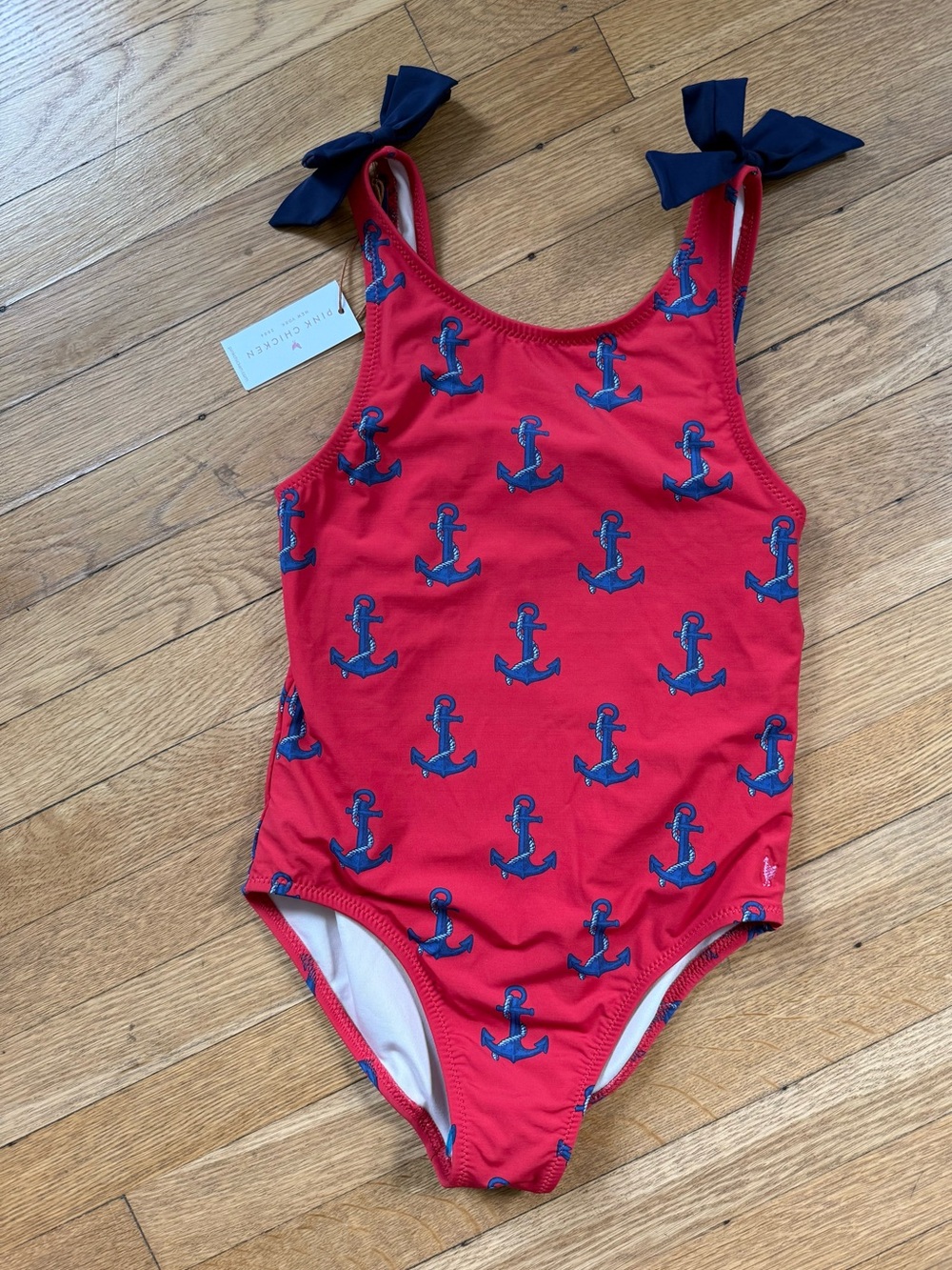 Pink Chicken Shelly One Piece Swimsuit Red Nautical NWT Girls  10 10Y